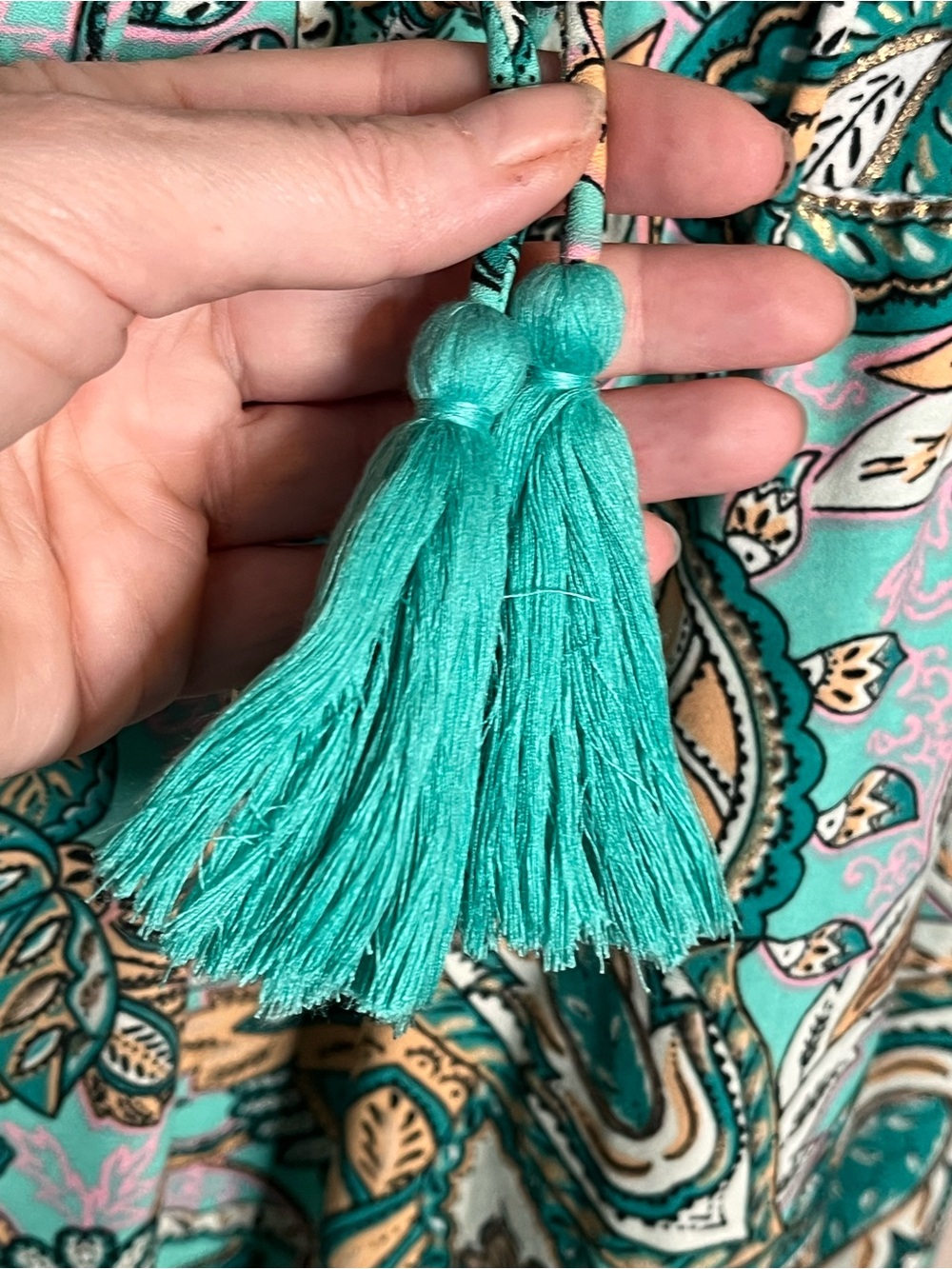 HARLOW & ROSE Aqua Paisley Halter Maxi Dress with Tassel Tie Size Small - Picture 6 of 7